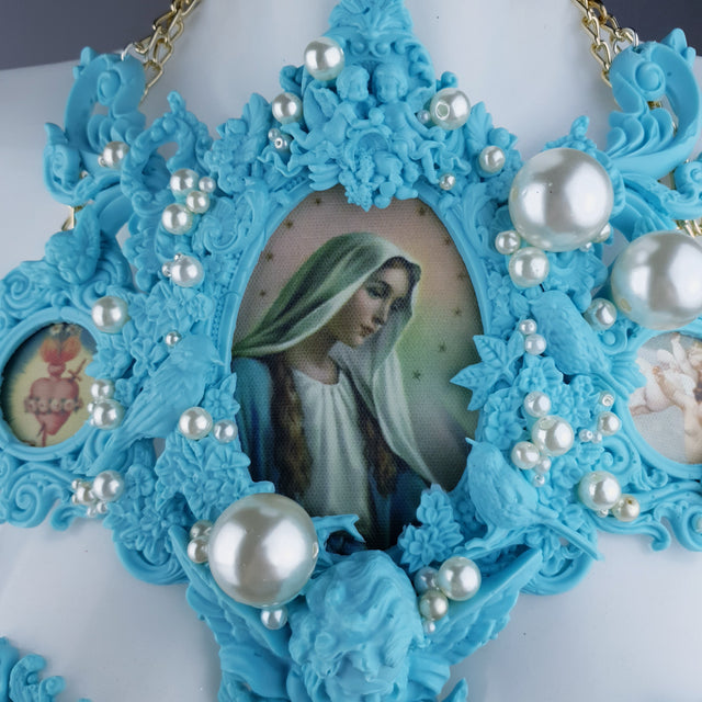 "Santua" Pastel Blue Virgin Mary & Pearl Filigree Jewellery Harness & Pasties