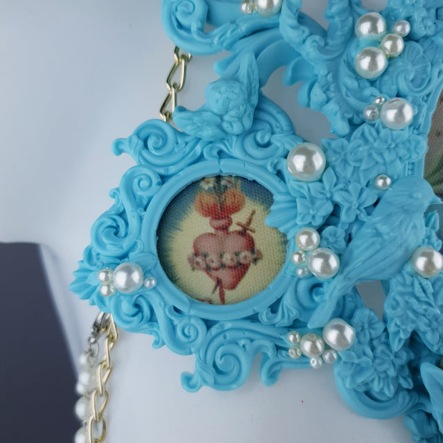 "Santua" Pastel Blue Virgin Mary & Pearl Filigree Jewellery Harness & Pasties