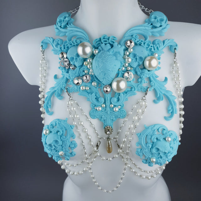 "Possess" Pastel Blue & Pearl 666 Filigree & Beading Jewellery Harness & Pasties