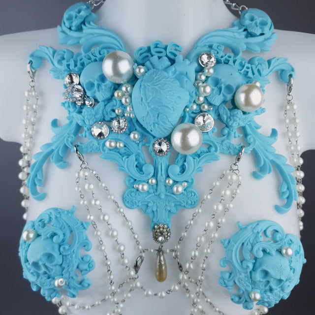 "Possess" Pastel Blue & Pearl 666 Filigree & Beading Jewellery Harness & Pasties