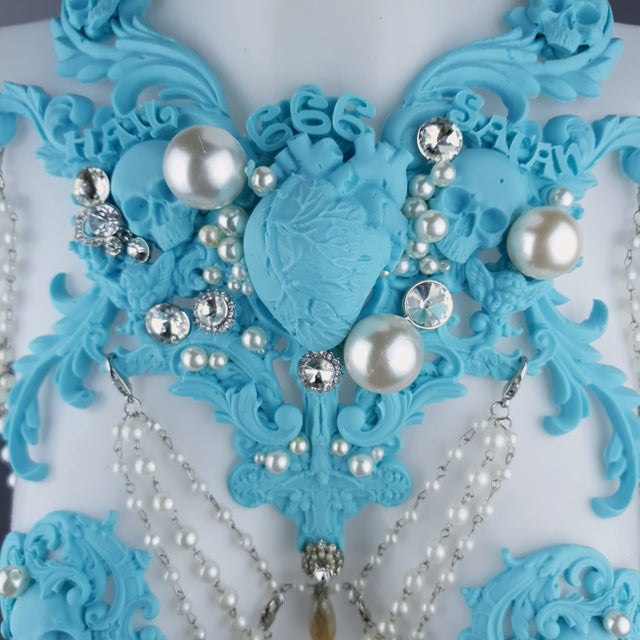 "Possess" Pastel Blue & Pearl 666 Filigree & Beading Jewellery Harness & Pasties