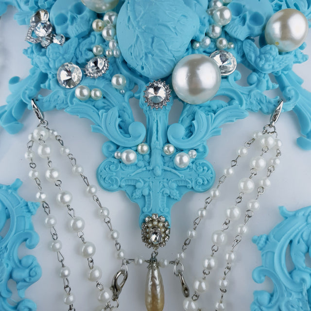 "Possess" Pastel Blue & Pearl 666 Filigree & Beading Jewellery Harness & Pasties