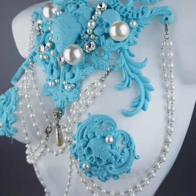 "Possess" Pastel Blue & Pearl 666 Filigree & Beading Jewellery Harness & Pasties