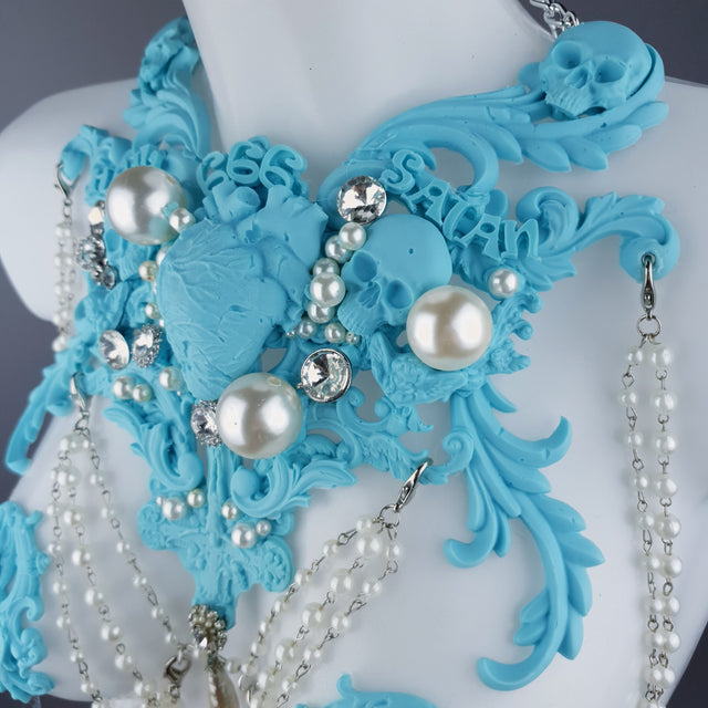 "Possess" Pastel Blue & Pearl 666 Filigree & Beading Jewellery Harness & Pasties