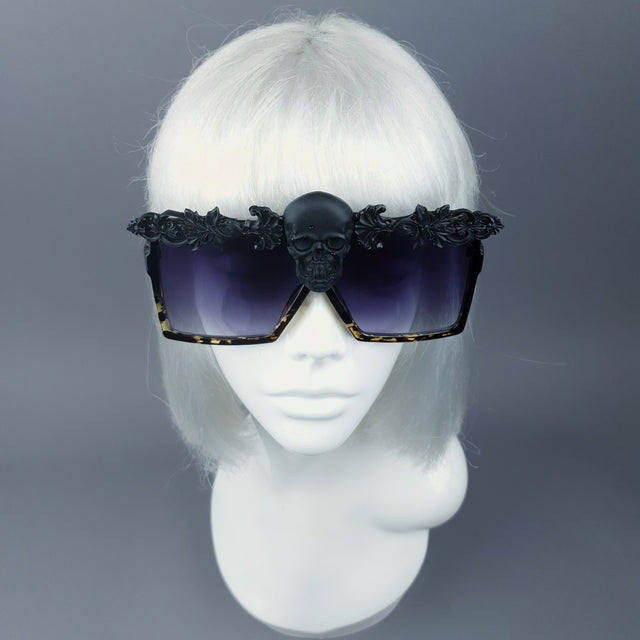 "Crowley" Black Skull Filigree Unisex Sunglasses