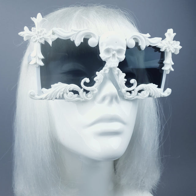 "LaVey" White Skull Filigree Unisex Sunglasses