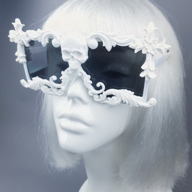 "LaVey" White Skull Filigree Unisex Sunglasses
