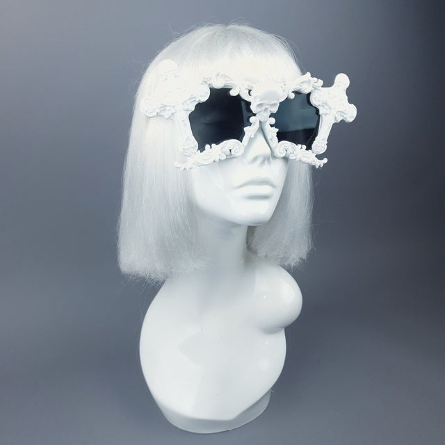 "Tomb" White Cross Filigree Unisex Sunglasses