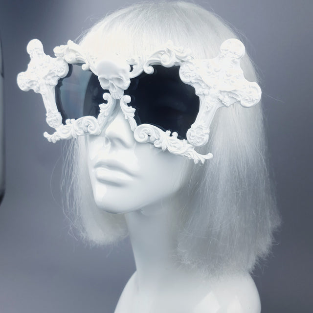 "Tomb" White Cross Filigree Unisex Sunglasses