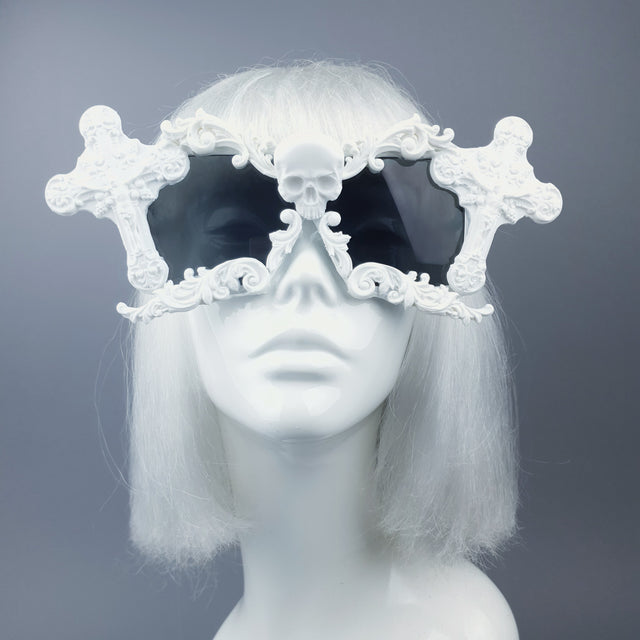 "Tomb" White Cross Filigree Unisex Sunglasses