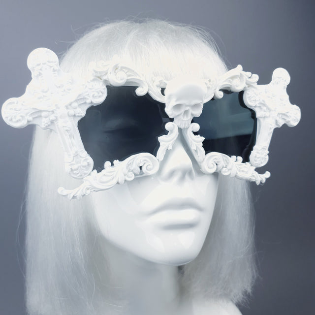 "Tomb" White Cross Filigree Unisex Sunglasses