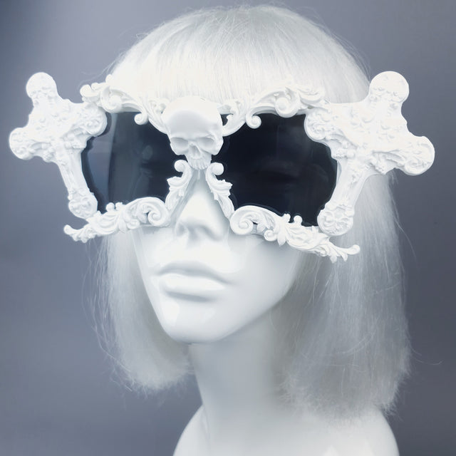 "Tomb" White Cross Filigree Unisex Sunglasses