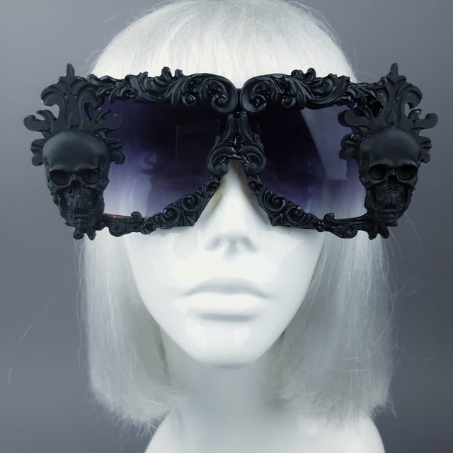 "Infernum" Black Skull Filigree Unisex Sunglasses