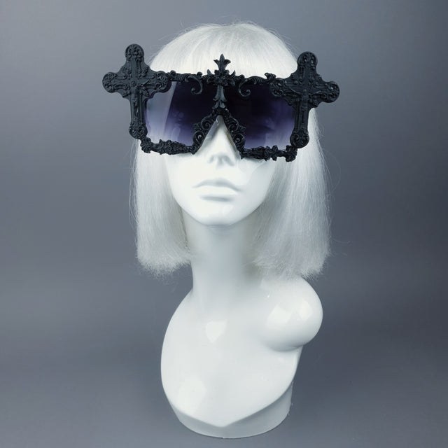 "Ritual" Black Crosses Filigree Unisex Sunglasses
