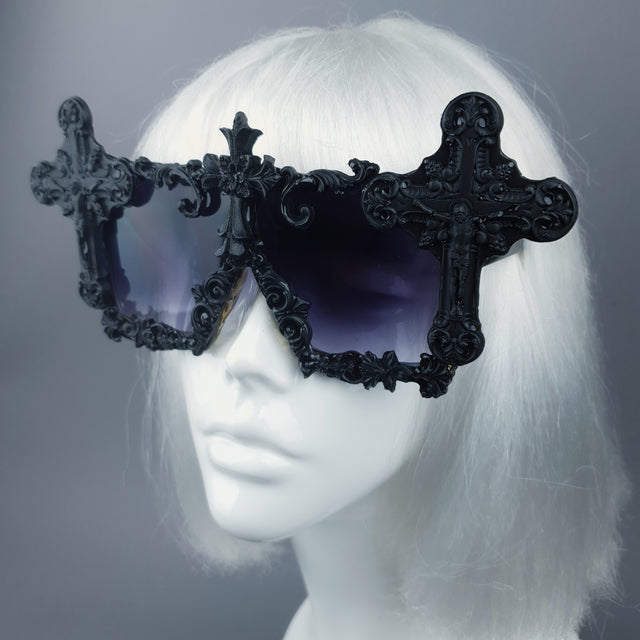 "Ritual" Black Crosses Filigree Unisex Sunglasses