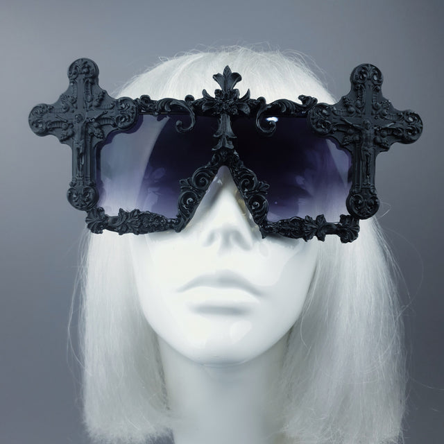 "Ritual" Black Crosses Filigree Unisex Sunglasses