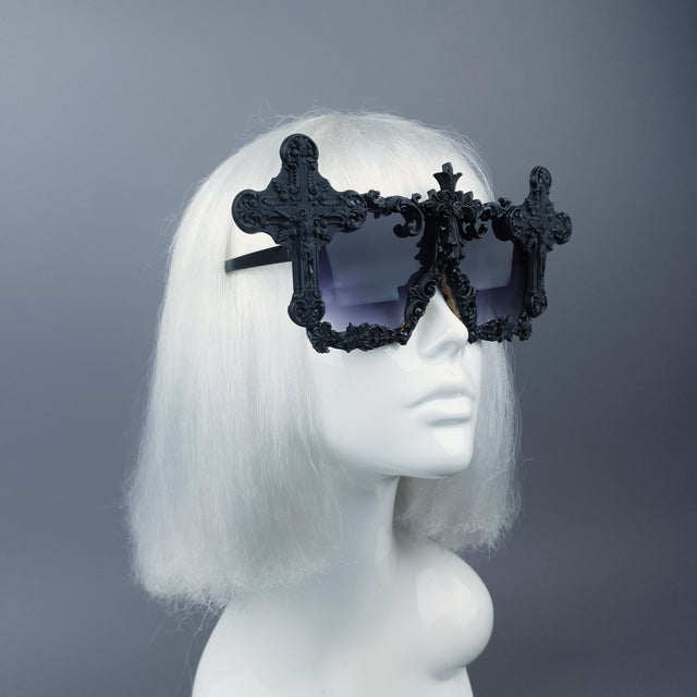 "Ritual" Black Crosses Filigree Unisex Sunglasses