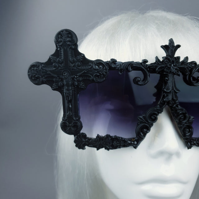 "Ritual" Black Crosses Filigree Unisex Sunglasses