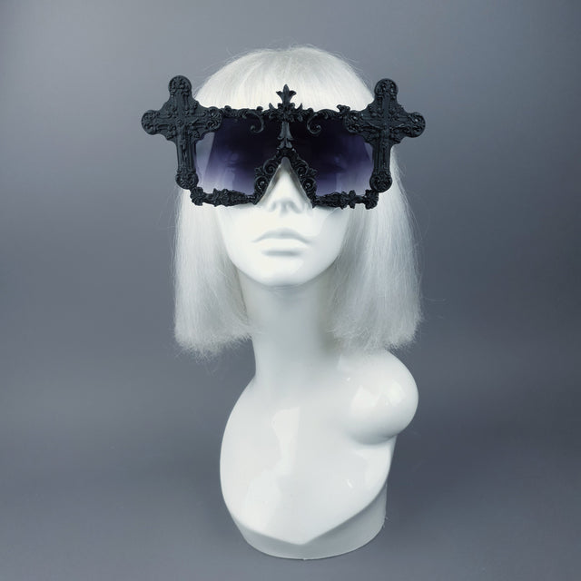 "Ritual" Black Crosses Filigree Unisex Sunglasses