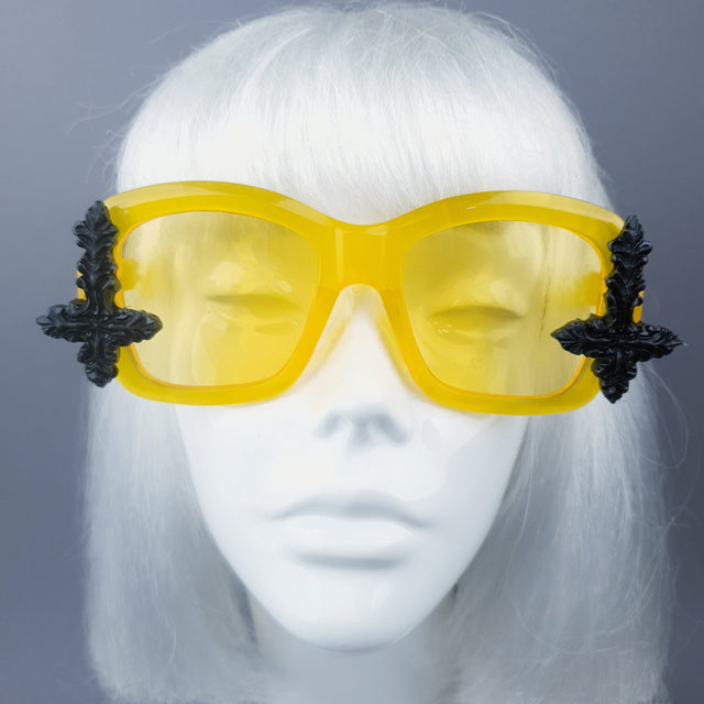 "Ophite" Yellow Unisex Sunglasses with Black Crosses