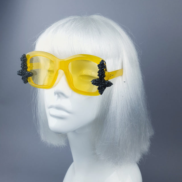 "Ophite" Yellow Unisex Sunglasses with Black Crosses