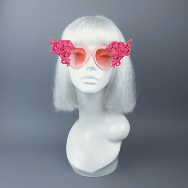 "Luxure" Pink Cherub & Filigree Heart Shaped Sunglasses