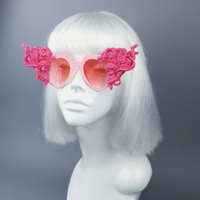 "Luxure" Pink Cherub & Filigree Heart Shaped Sunglasses