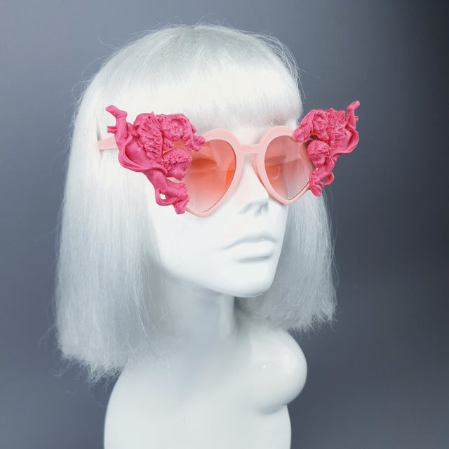 "Luxure" Pink Cherub & Filigree Heart Shaped Sunglasses