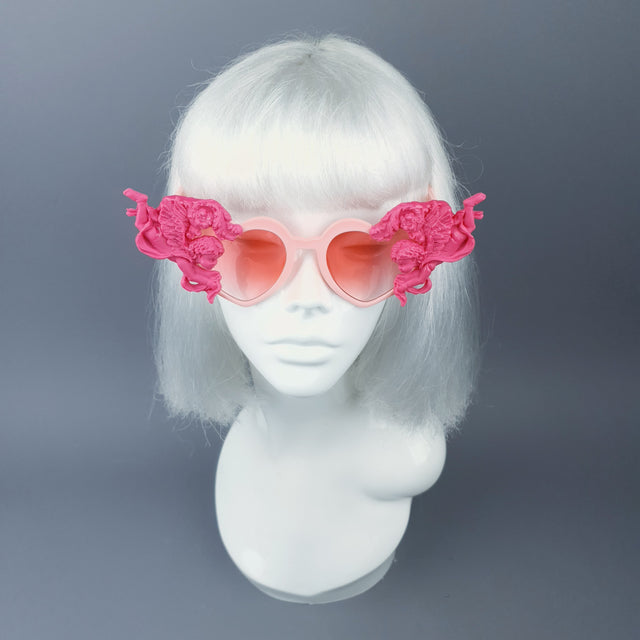 "Luxure" Pink Cherub & Filigree Heart Shaped Sunglasses