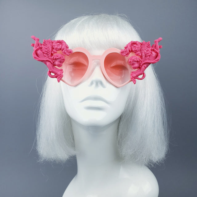 "Luxure" Pink Cherub & Filigree Heart Shaped Sunglasses