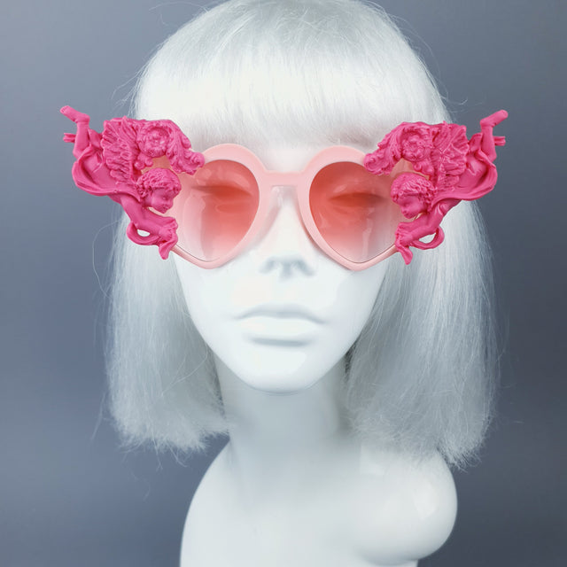 "Luxure" Pink Cherub & Filigree Heart Shaped Sunglasses