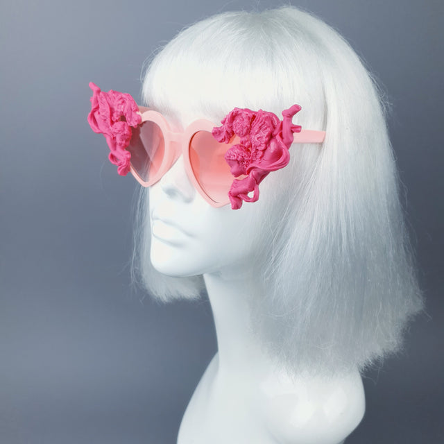"Luxure" Pink Cherub & Filigree Heart Shaped Sunglasses