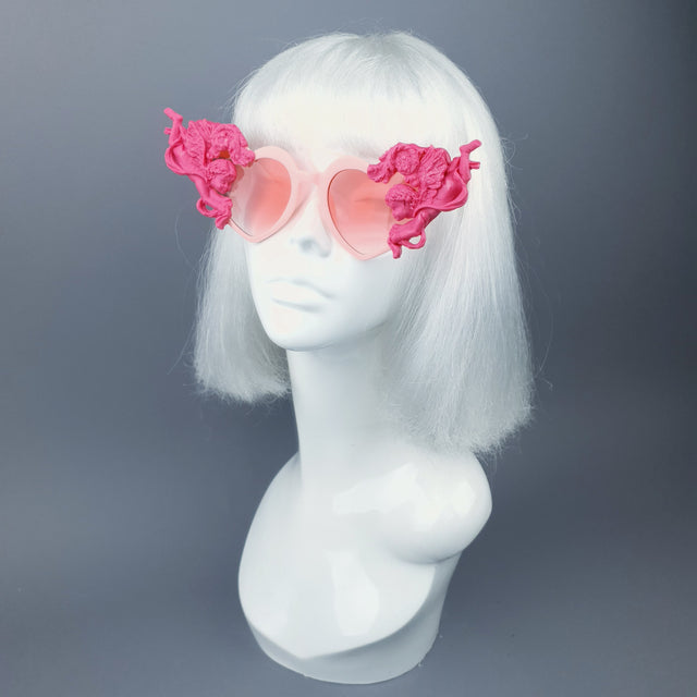 "Luxure" Pink Cherub & Filigree Heart Shaped Sunglasses