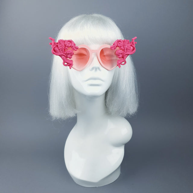 "Luxure" Pink Cherub & Filigree Heart Shaped Sunglasses