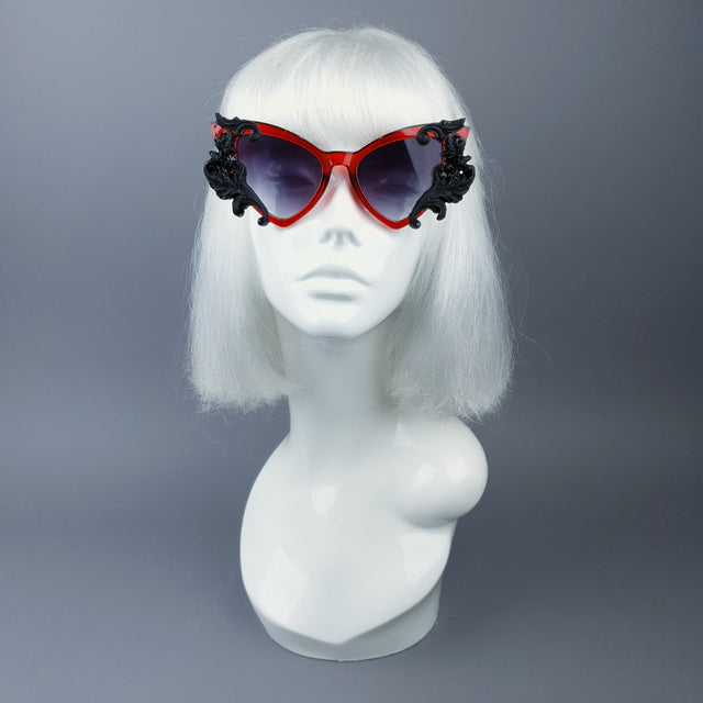 "Vampyr" Red & Black Filigree Catseye Sunglasses