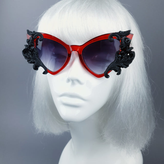 "Vampyr" Red & Black Filigree Catseye Sunglasses