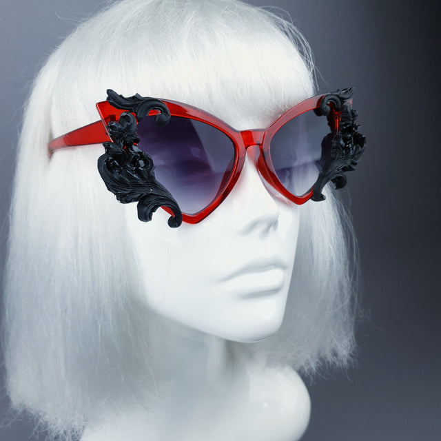 "Vampyr" Red & Black Filigree Catseye Sunglasses