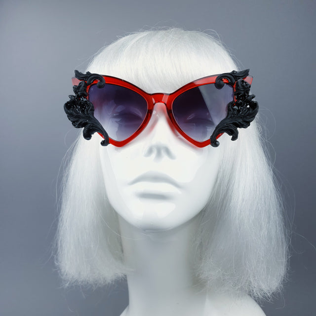 "Vampyr" Red & Black Filigree Catseye Sunglasses