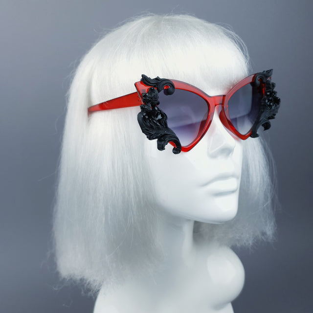 "Vampyr" Red & Black Filigree Catseye Sunglasses