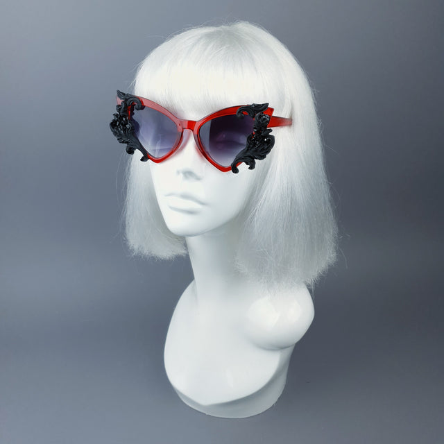 "Vampyr" Red & Black Filigree Catseye Sunglasses