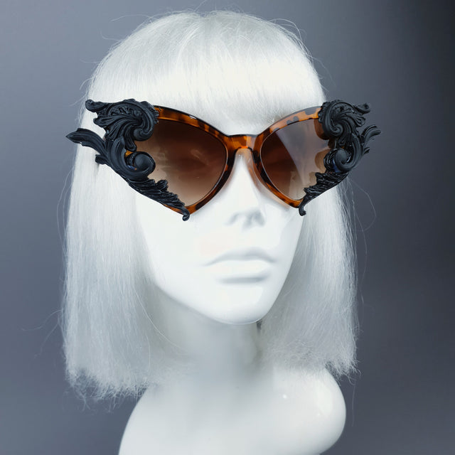 "Tantatris" Black & Tortoiseshell Filigree Catseye Sunglasses