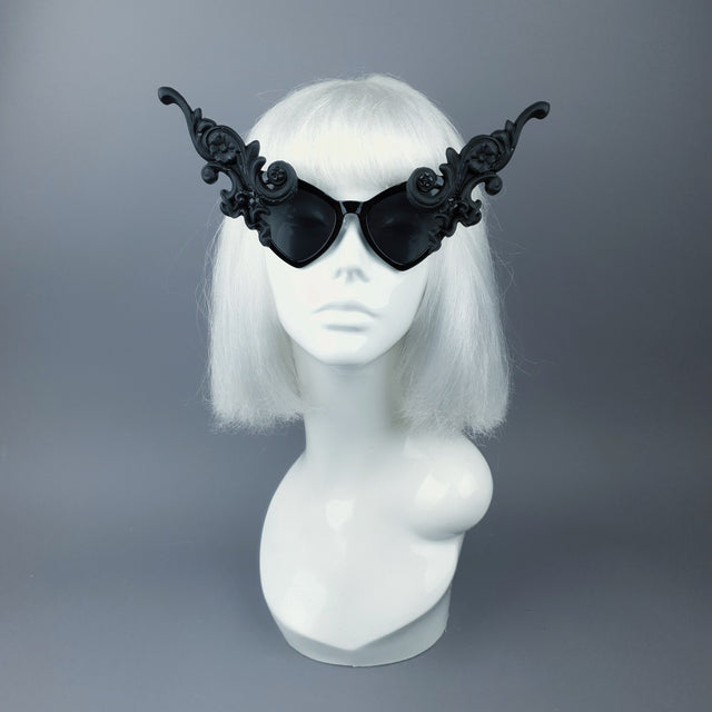 "Bizia" OTT Statement Black Filigree Catseye Sunglasses