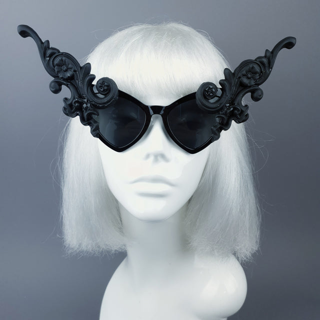 "Bizia" OTT Statement Black Filigree Catseye Sunglasses