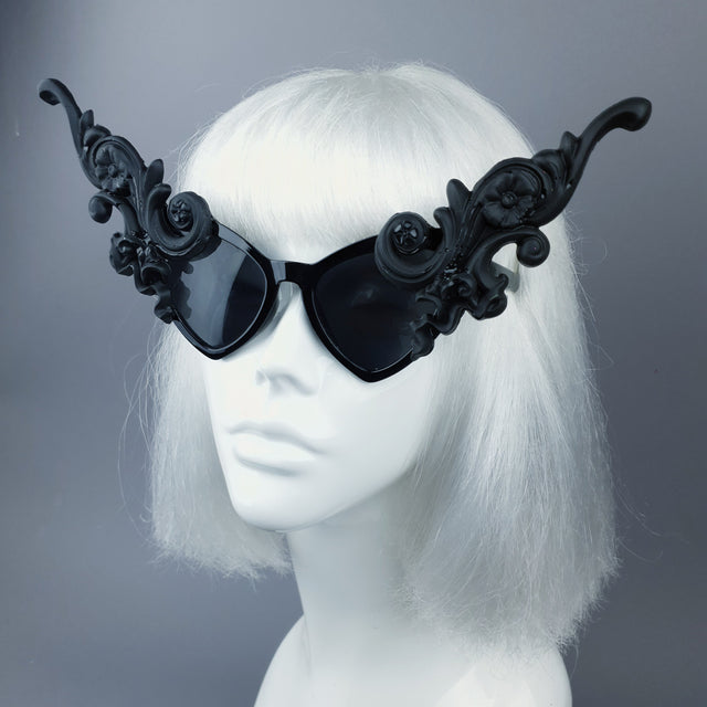 "Bizia" OTT Statement Black Filigree Catseye Sunglasses