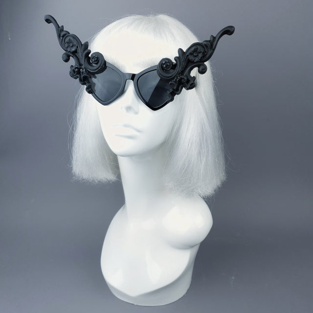 "Bizia" OTT Statement Black Filigree Catseye Sunglasses