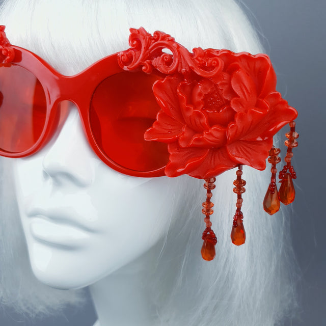 "Paeonia" OTT Statement Red Peony Filigree & Beading Sunglasses