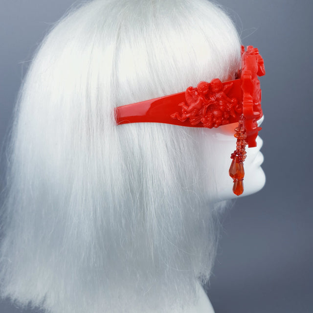 "Paeonia" OTT Statement Red Peony Filigree & Beading Sunglasses