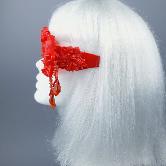 "Paeonia" OTT Statement Red Peony Filigree & Beading Sunglasses