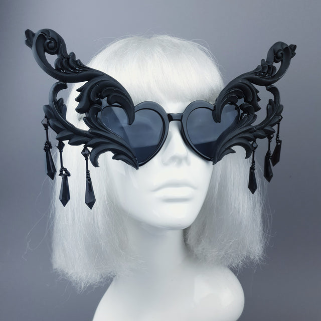 "Novela" OTT Statement Black Heart Filigree & Beading Sunglasses