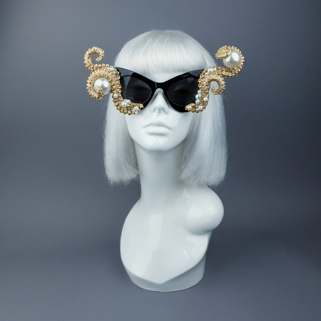 "Ursula" Gold & Pearl Octopus Kraken Tentacle Sunglasses